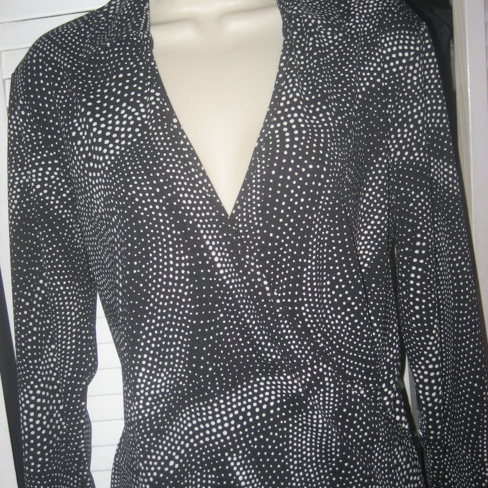 DKNY DRESS BLACK & WHITE POLKA DOT STRETCH 1/2 WRAP DRESS NEW